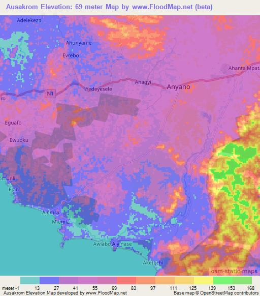 Ausakrom,Ghana Elevation Map