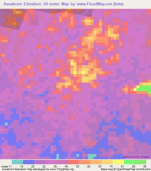 Ausakrom,Ghana Elevation Map