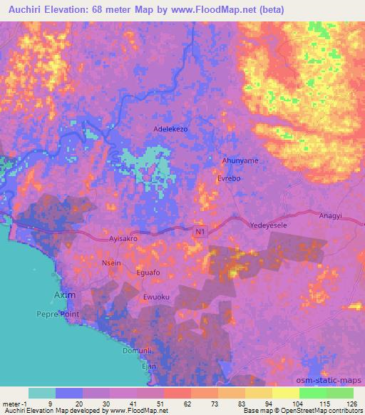 Auchiri,Ghana Elevation Map