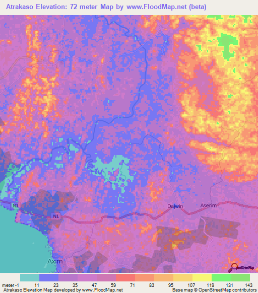 Atrakaso,Ghana Elevation Map