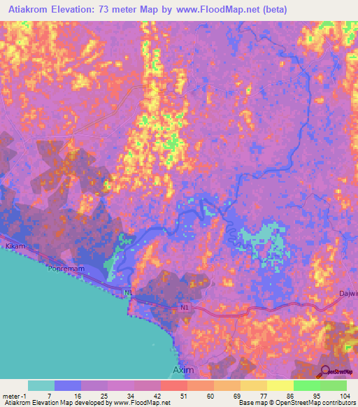 Atiakrom,Ghana Elevation Map