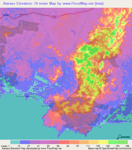 Ataraso,Ghana Elevation Map