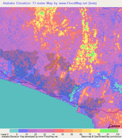 Atababo,Ghana Elevation Map