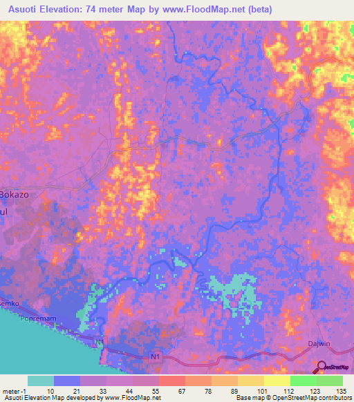 Asuoti,Ghana Elevation Map