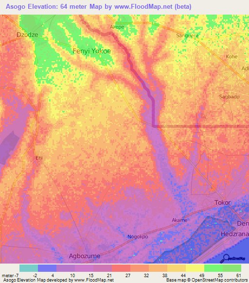 Asogo,Ghana Elevation Map