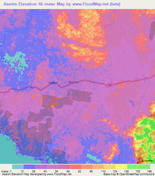 Aserim,Ghana Elevation Map