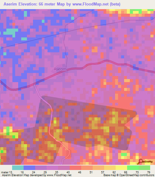 Aserim,Ghana Elevation Map