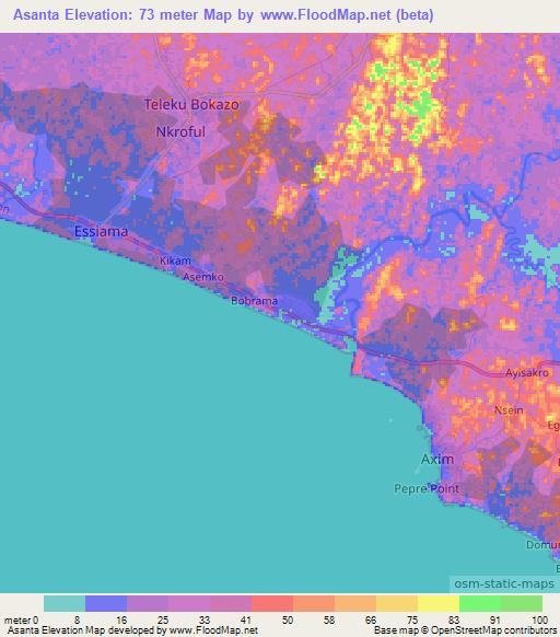 Asanta,Ghana Elevation Map