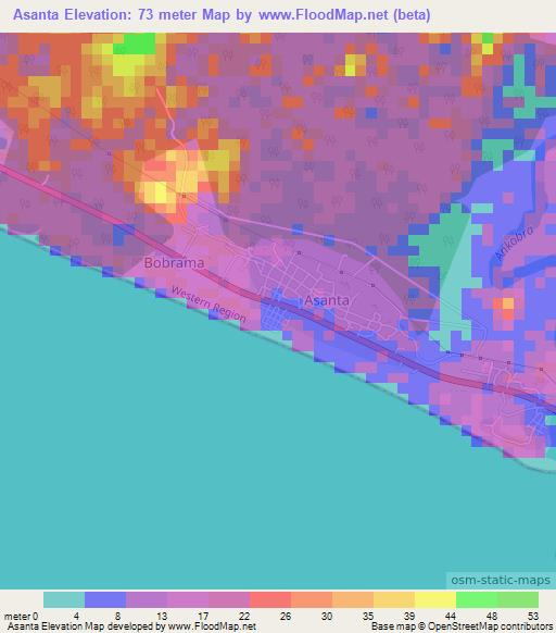 Asanta,Ghana Elevation Map