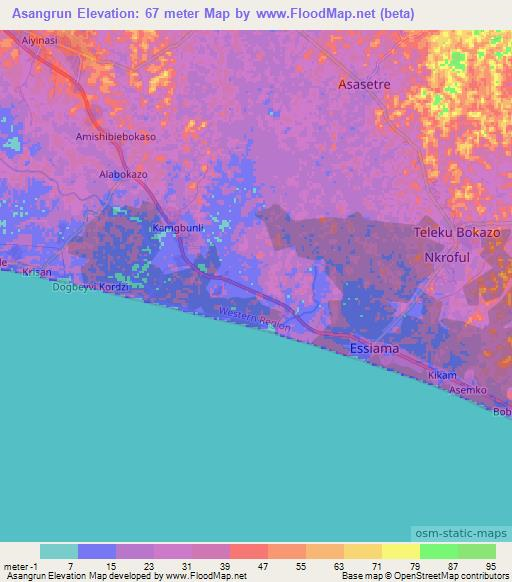 Asangrun,Ghana Elevation Map