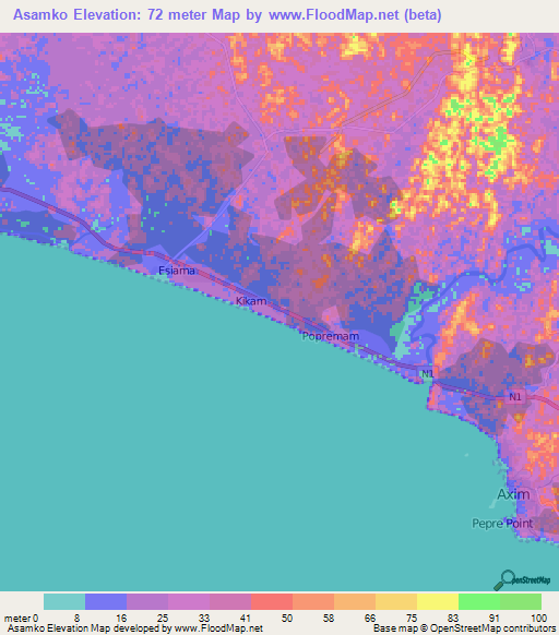 Asamko,Ghana Elevation Map