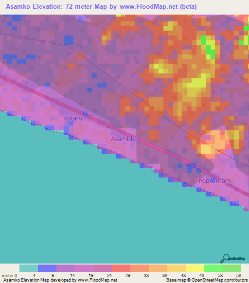 Asamko,Ghana Elevation Map