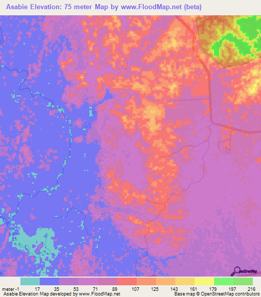 Asabie,Ghana Elevation Map