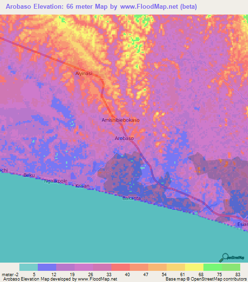 Arobaso,Ghana Elevation Map