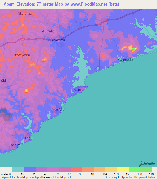 Apam,Ghana Elevation Map