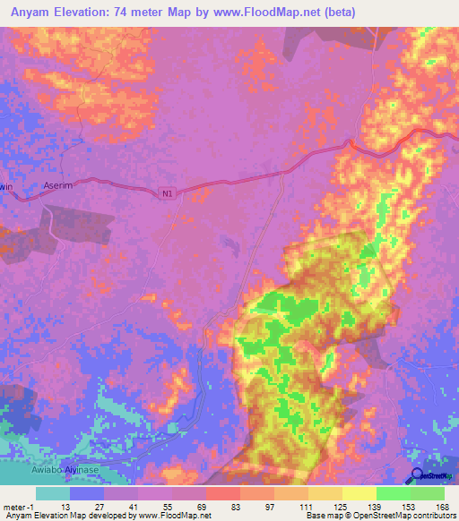 Anyam,Ghana Elevation Map