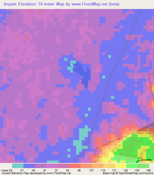 Anyam,Ghana Elevation Map