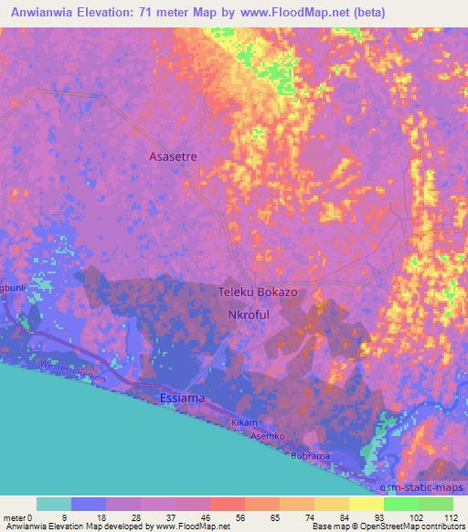 Anwianwia,Ghana Elevation Map