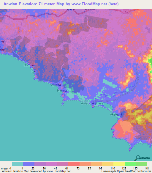 Anwian,Ghana Elevation Map