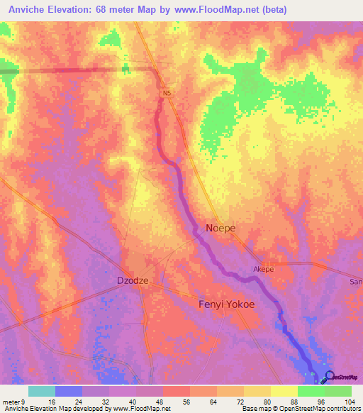 Anviche,Ghana Elevation Map