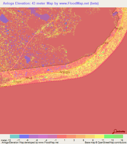 Anloga,Ghana Elevation Map