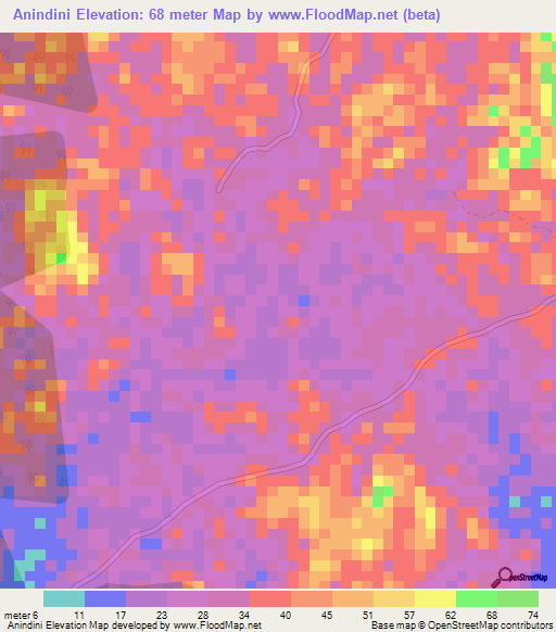 Anindini,Ghana Elevation Map