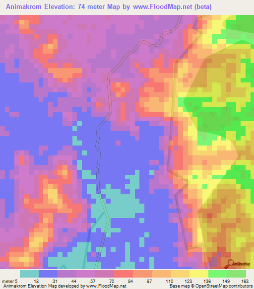 Animakrom,Ghana Elevation Map