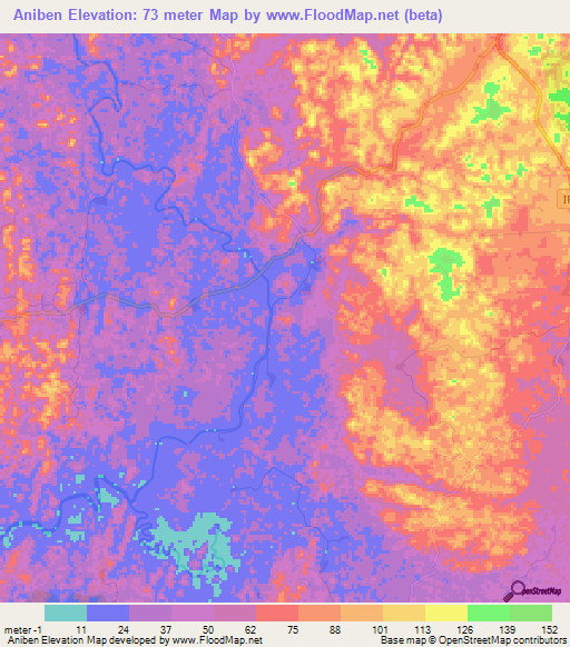 Aniben,Ghana Elevation Map