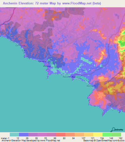 Anchenin,Ghana Elevation Map