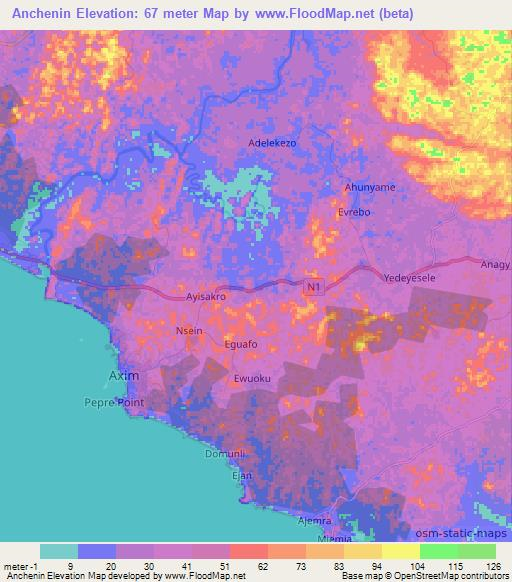 Anchenin,Ghana Elevation Map