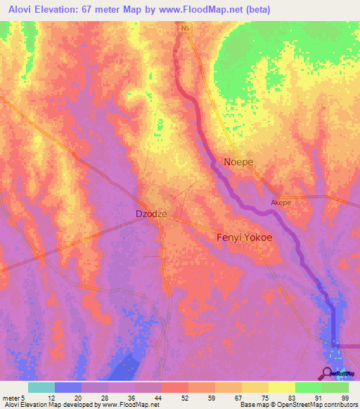 Alovi,Ghana Elevation Map