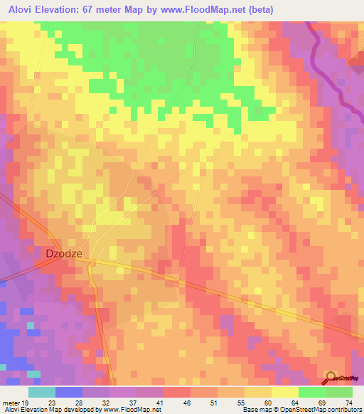 Alovi,Ghana Elevation Map