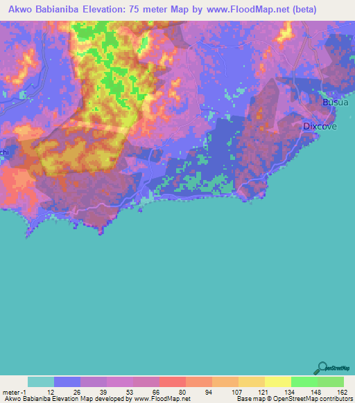 Akwo Babianiba,Ghana Elevation Map