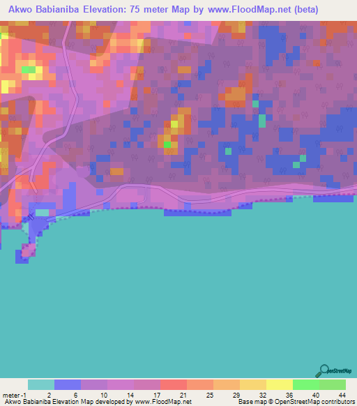 Akwo Babianiba,Ghana Elevation Map