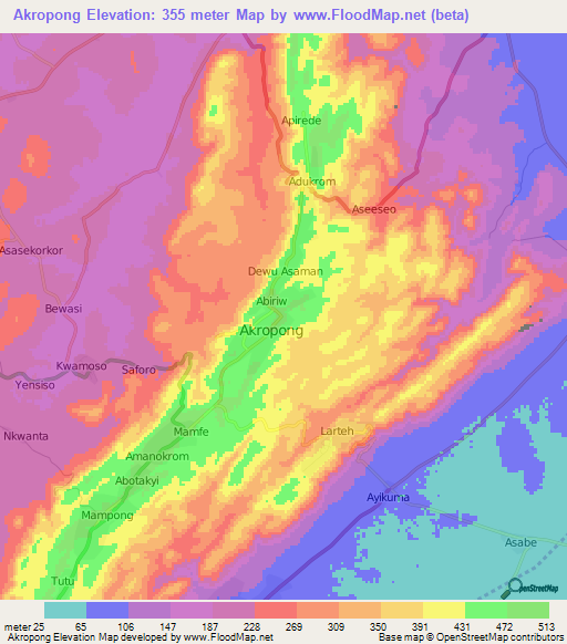 Akropong,Ghana Elevation Map