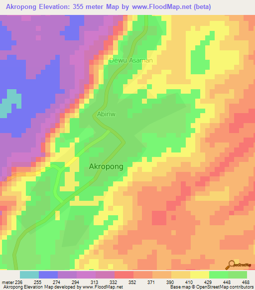 Akropong,Ghana Elevation Map