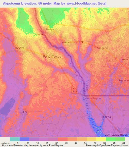Akpotoenu,Ghana Elevation Map