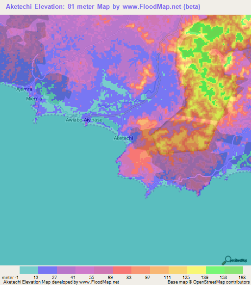 Aketechi,Ghana Elevation Map