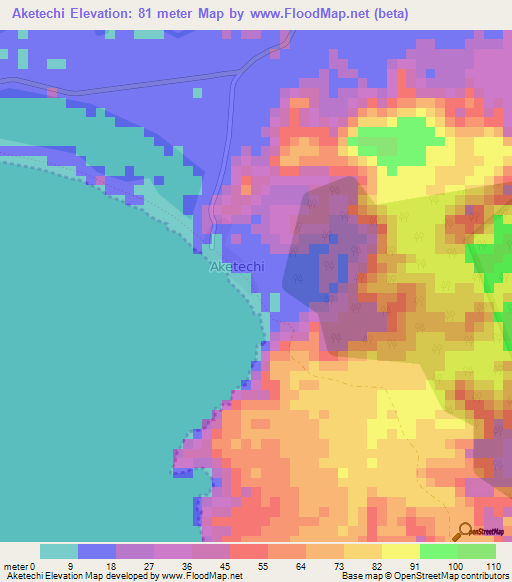 Aketechi,Ghana Elevation Map