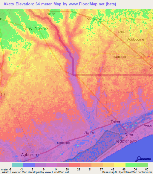 Akato,Ghana Elevation Map