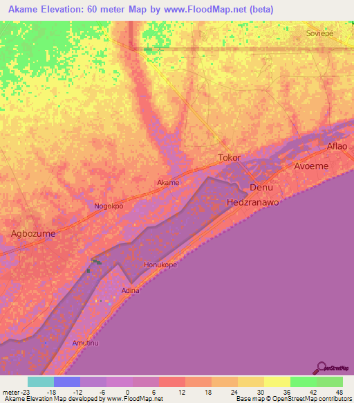 Akame,Ghana Elevation Map