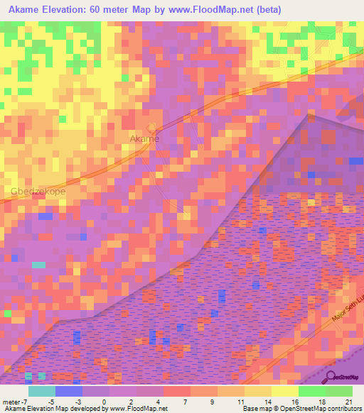 Akame,Ghana Elevation Map