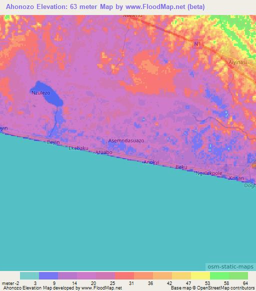 Ahonozo,Ghana Elevation Map