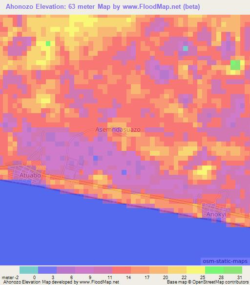 Ahonozo,Ghana Elevation Map