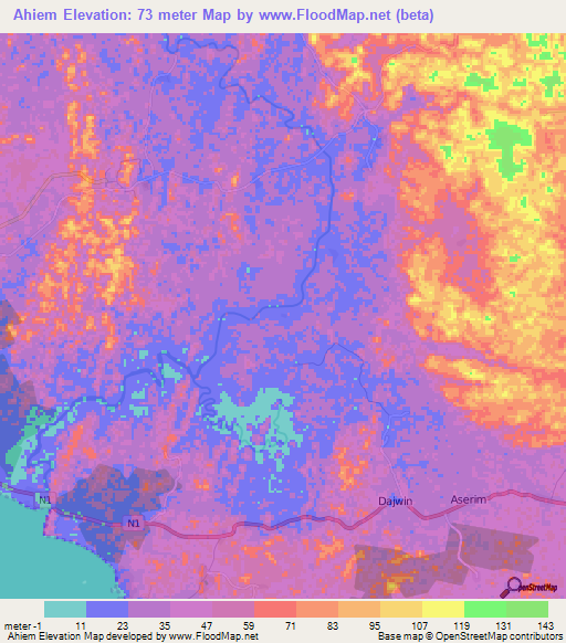 Ahiem,Ghana Elevation Map