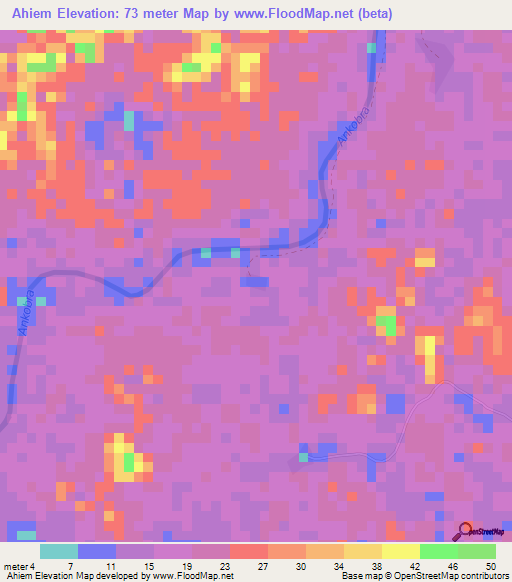 Ahiem,Ghana Elevation Map