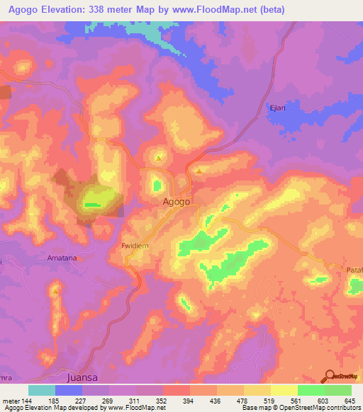 Agogo,Ghana Elevation Map