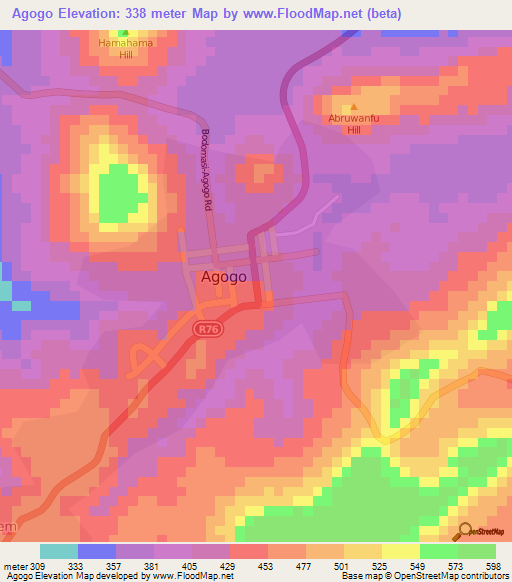 Agogo,Ghana Elevation Map