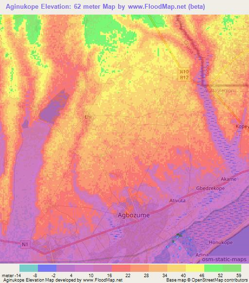 Aginukope,Ghana Elevation Map