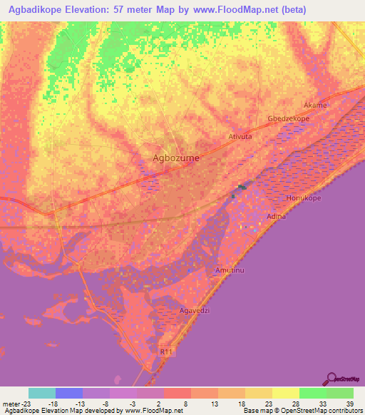 Agbadikope,Ghana Elevation Map